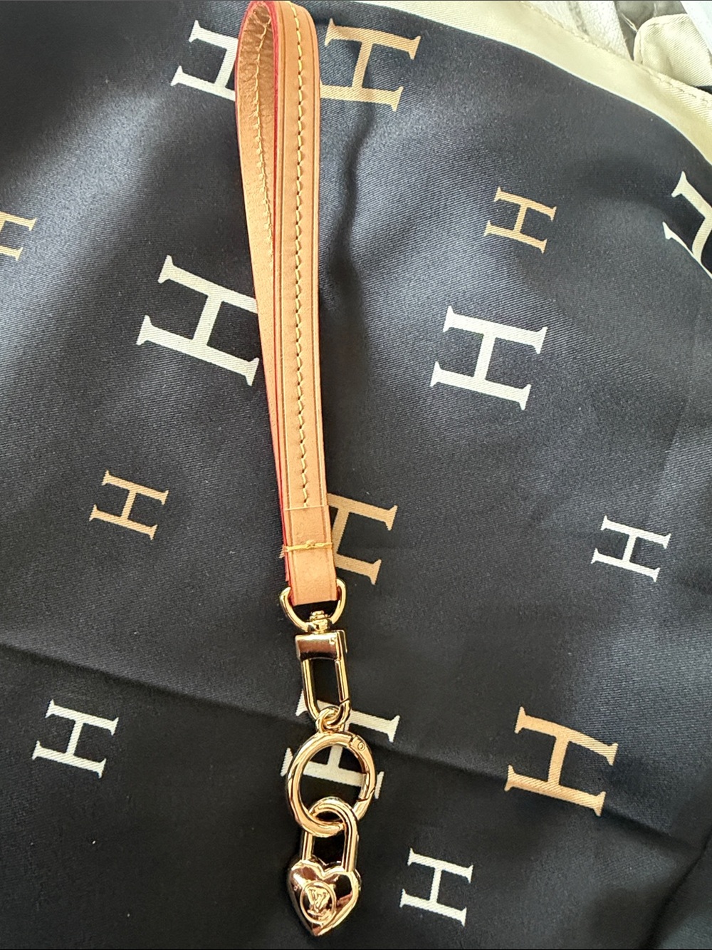 Leather Strap Bag Charm with Gold Heart Accent - Tan handmade - Picture 2 of 5